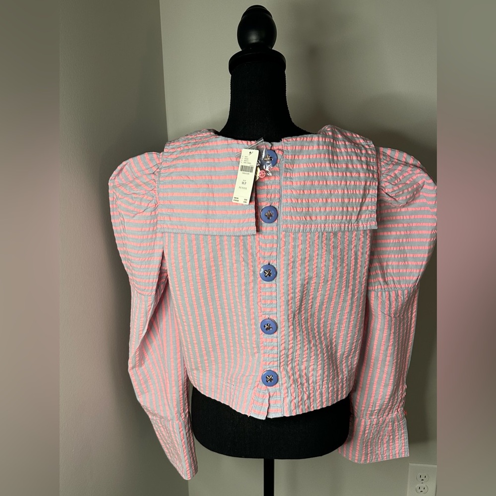 NWT! Maeve Puff-Sleeve Seersucker Blouse - Picture 6 of 8
